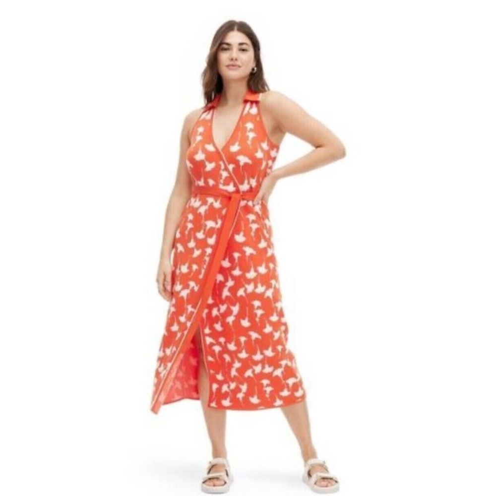 NWT DVF Diane Von Furstenberg for Target orange white wrap dress size Large